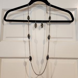 CHICO'S Esme Zebra Animal Print Silver Tone Chain Necklace & Earrings Set